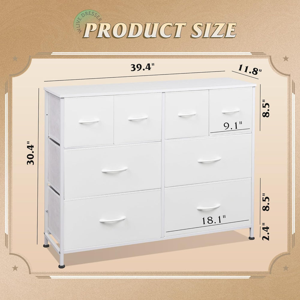 WLIVE Wide Dresser for Bedroom, 8 Drawer Chest of Drawers, White
