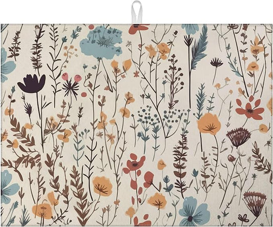 Vintage Floral Dish Drying Mat for Kitchen Counter Microfiber Absorbent Dish by VisittheDuibelproduct