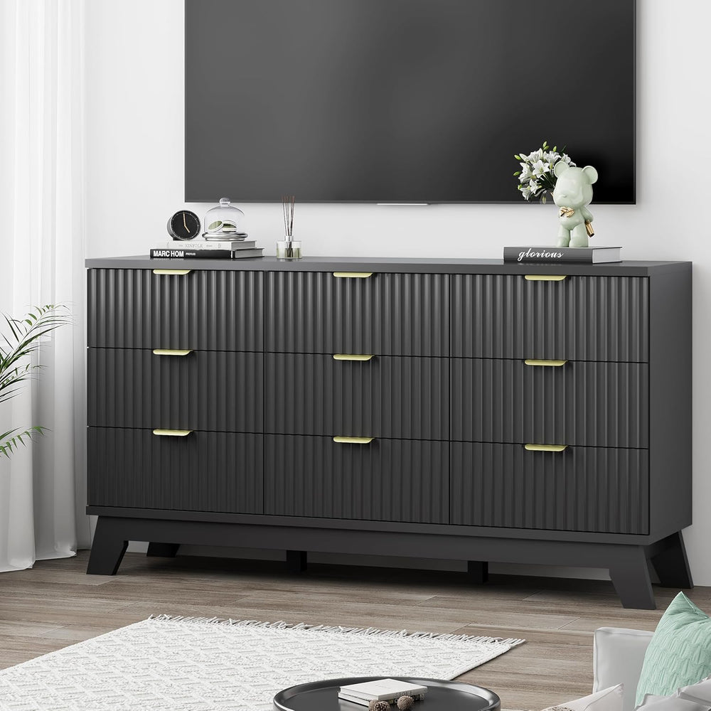 Xixini Fluted Dresser for Bedroom with 9 Drawers, 57" Wide Chest of Draw...