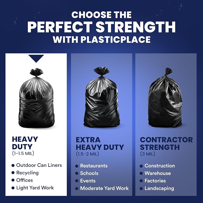 Plasticplace 55-60 Gallon Trash Bags │ 1.0 Mil │ Black Heavy Duty Garbage Can - Image 6