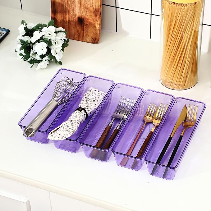 Maitys 12 Pcs Vanity Drawer Organizer 9 x 3 x 2 Inches Clear Plastic Utensil - Image 3