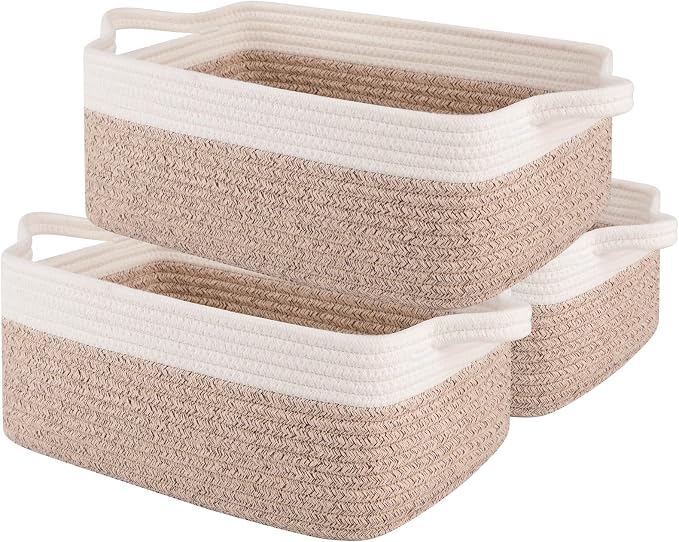 OIAHOMY 3 Pack Storage Baskets for Organizing, Woven Cotton Rope Basket for by MasterofSpaceOptimization