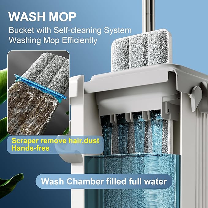 JOYMOOP Mop and Bucket with Wringer Set, Flat Squeeze Mop with Bucket, Dust Mop - Image 2