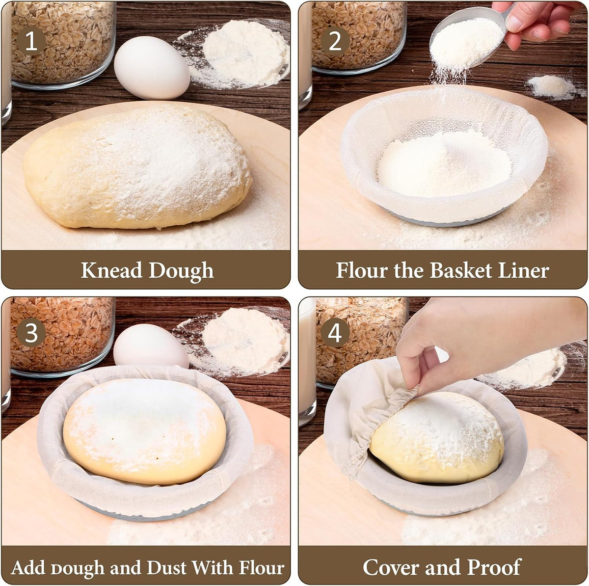 10 inch oval cotton banneton proofing basket set, side view