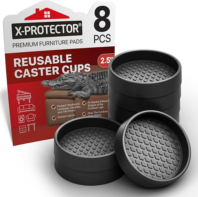Furniture Cups X-PROTECTOR – 2.5" Caster Cups 8 PCS – Round Furniture Coasters by X-Protector