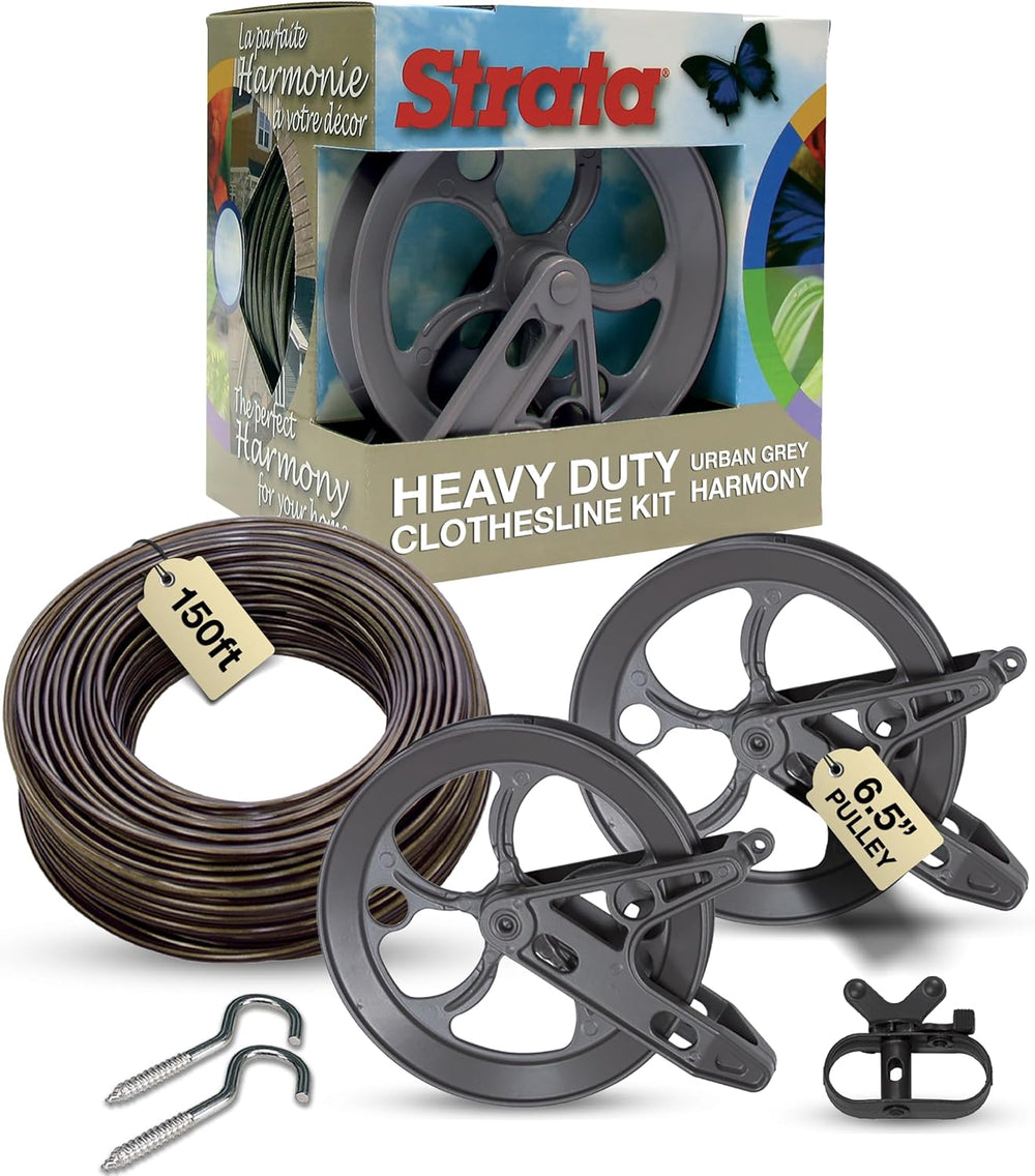 STRATA Heavy-Duty Clothesline Kit, 150 ft Steel Cable, Urban Grey