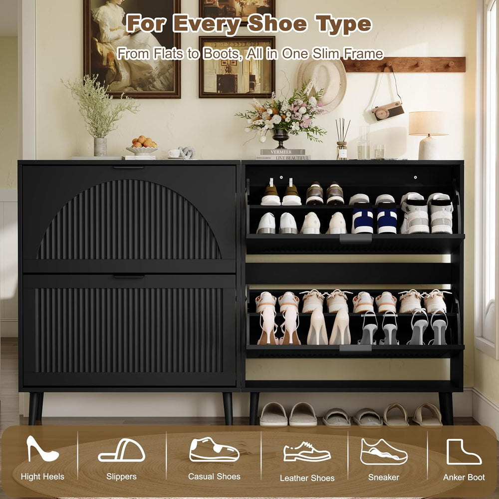 Shoe Storage Cabinet with 2 Flip Drawers, Narrow Wood Shoe Organizer Cabinet ...
