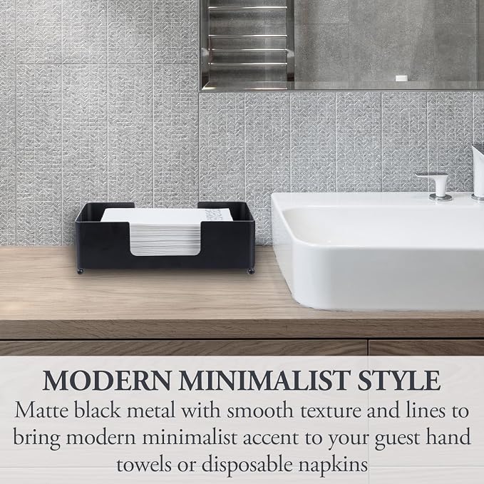 MyGift Modern Matte Black Metal Folded Paper Towel Holder - Image 2