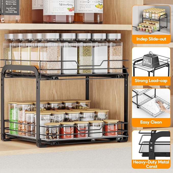 Spice Rack Organizer for Cabinet, 2 Tier Pull Out Spice Rack – Heavy Duty Metal - Image 4