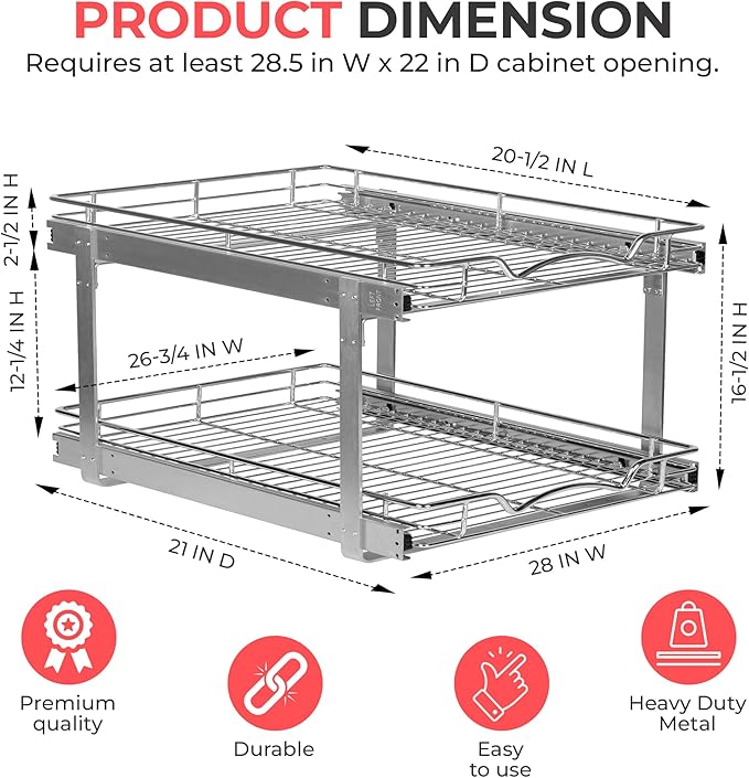 HOLDN’ STORAGE Two Tier Pull Out Cabinet Organizer, Individual Sliding Drawers - Image 2