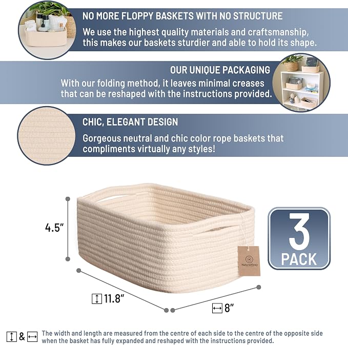 NaturalCozy 11.8"x8"x4.5” Storage Baskets - Image 2