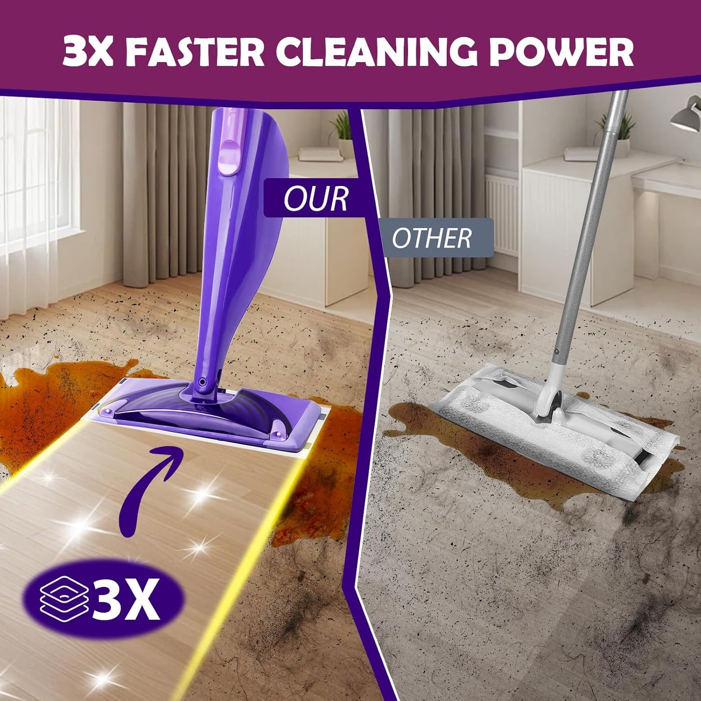 Mopping Pad Refill Compatible with Wet Jet Mop, Disposable Multi Surface Wetjet Hardwood Floor Cleaner Spray Mop Pads Refills, Thickness & Absorbent (60)