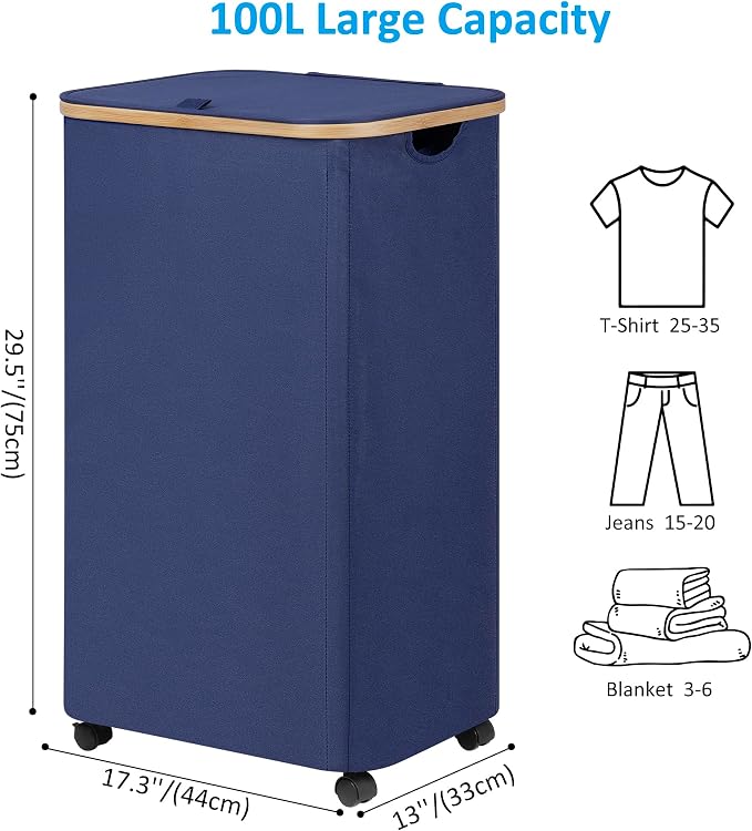 efluky Laundry Basket with Wheels, Tall Rolling Laundry Hamper with Lid and - Image 6