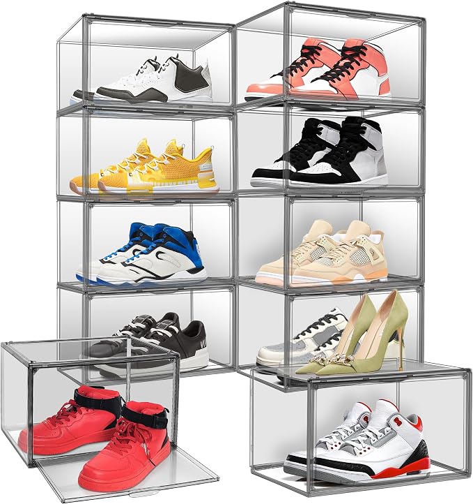 10 Pack Clear Shoe Box Shoe Storage Organizer by EDSFAM