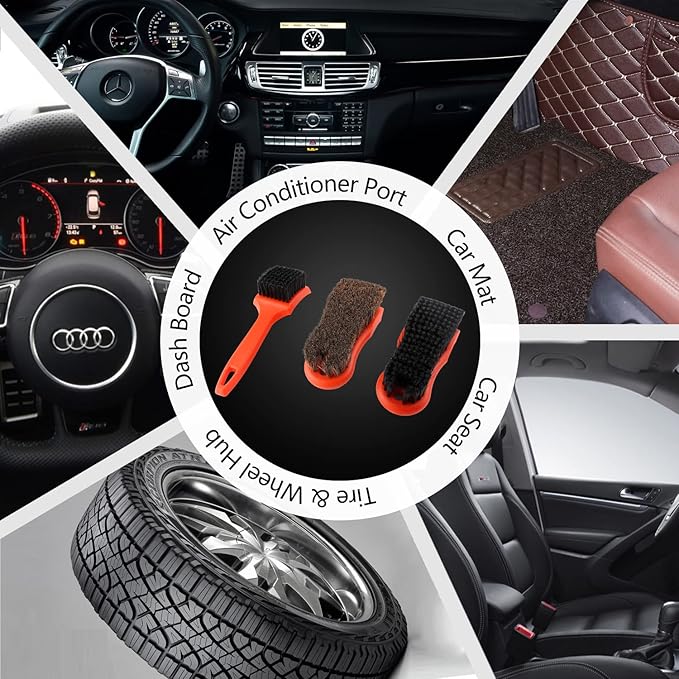 SPTA 3Pcs Car Detailing Brush Kit, Leather & Textile Interior Brush, - Image 6