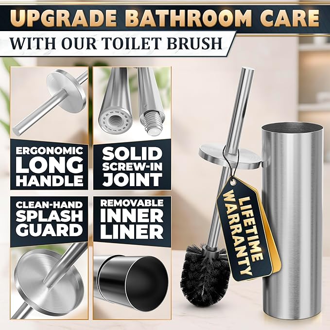 Stylish Stainless Steel Toilet Brush and Holder Set - Image 6