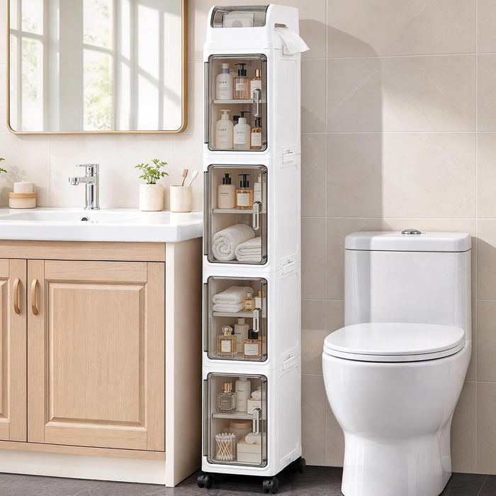 Slim Bathroom Storage Cabinet with Wheels, 5-Tier Narrow Organizer