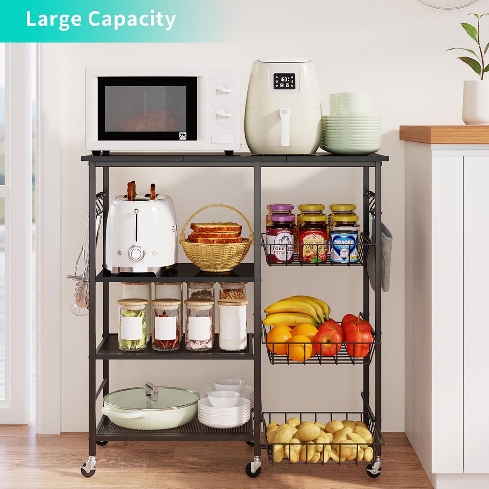 HapiRm Rolling Kitchen Microwave Cart - 4 Tier Microwave Table Stand with Pul...