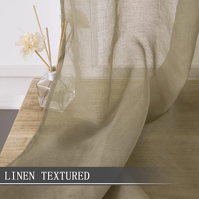 Tollpiz Sheer Curtains Living Room Linen Textured Curtain Sheers Light - Image 2