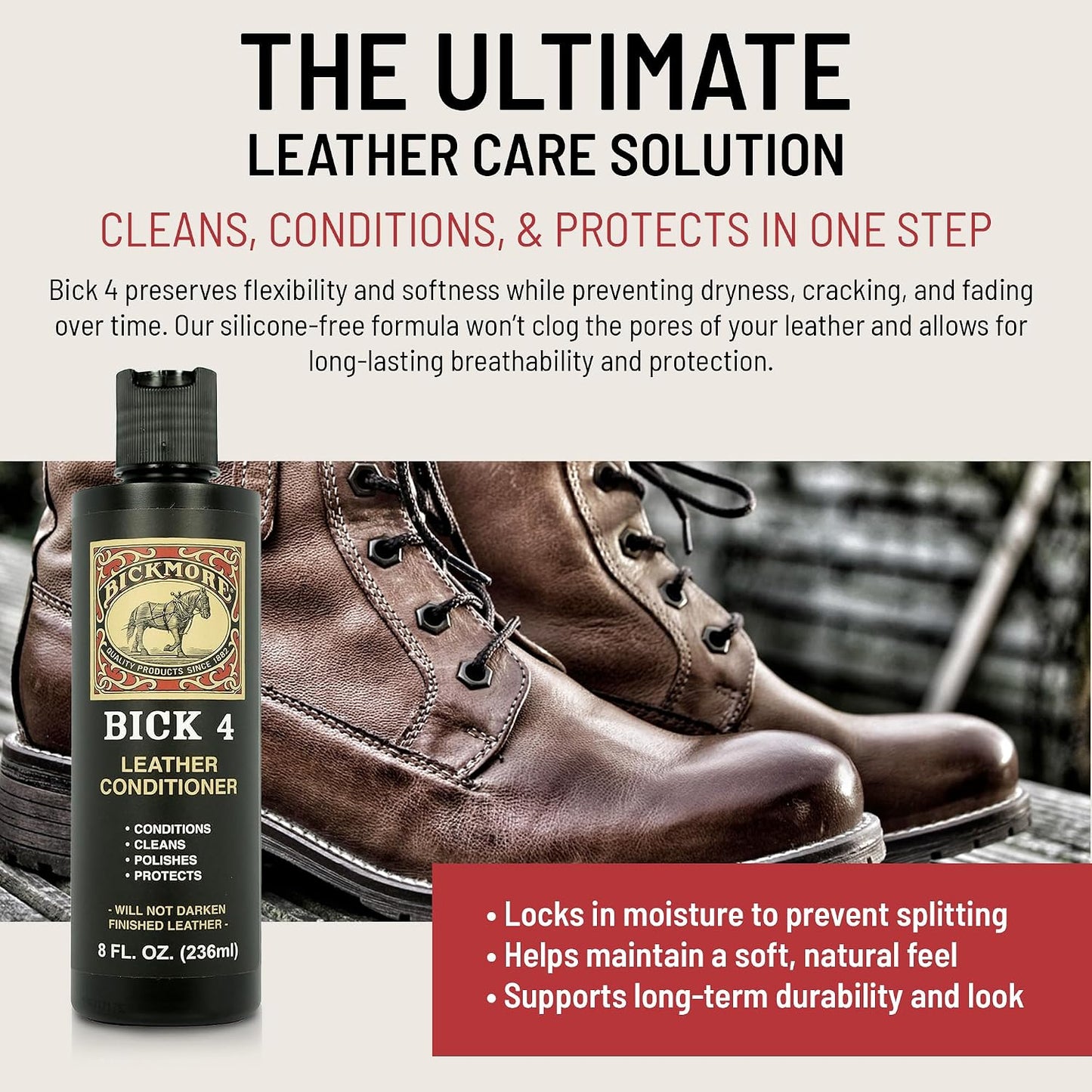 Bick 4 Leather Conditioner & Cleaner, Won't Darken Boots, Couch, Bags 8 oz | Made in USA, For Shoes, Furniture, Jackets, Auto Interiors, Apparel & Accessories