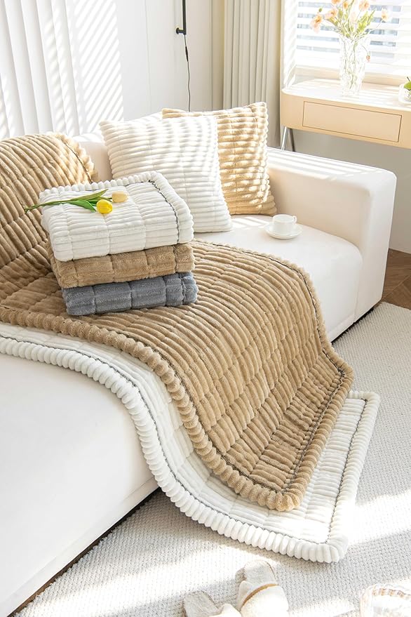 OTOB Couch Covers for 3 Cushion Sofa Pet Friendly, Plush Fuzzy Non Slip Sofa - Image 9