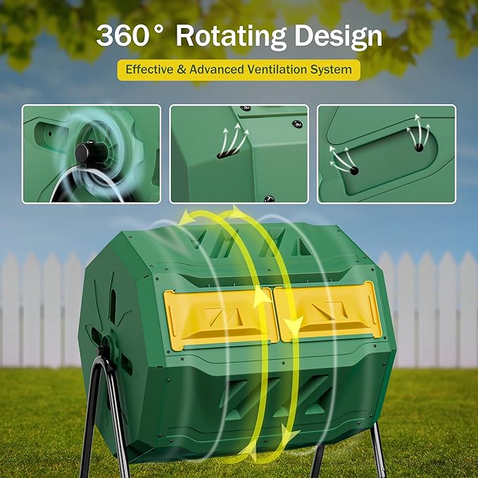43 Gallon Outdoor Dual Chamber Tumbling Composter - Image 6