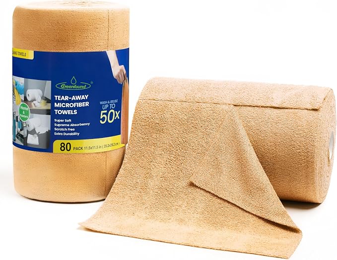 Greenfound Microfiber Cleaning Cloth Roll -80 Pack, Tear Away Towels, Reusable by Greenfound
