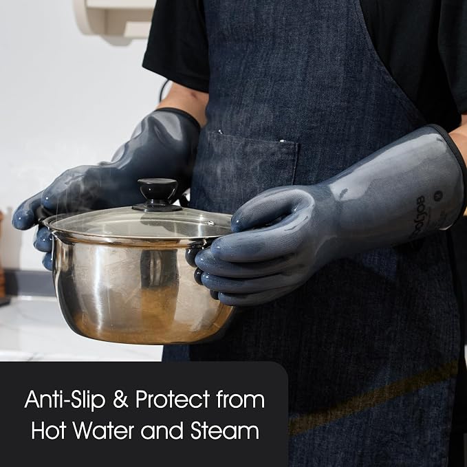 COOLJOB Heat Resistant Oven Gloves, Waterproof Liquid Silicone BBQ Grilling - Image 5