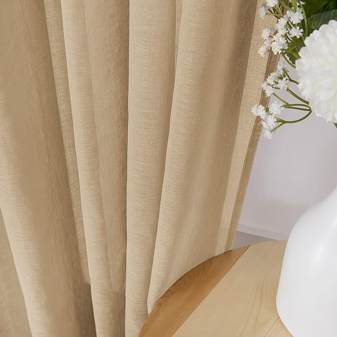 Tollpiz Short Sheer Curtain Living Room Linen Textured Curtains Sheer Light - Image 3