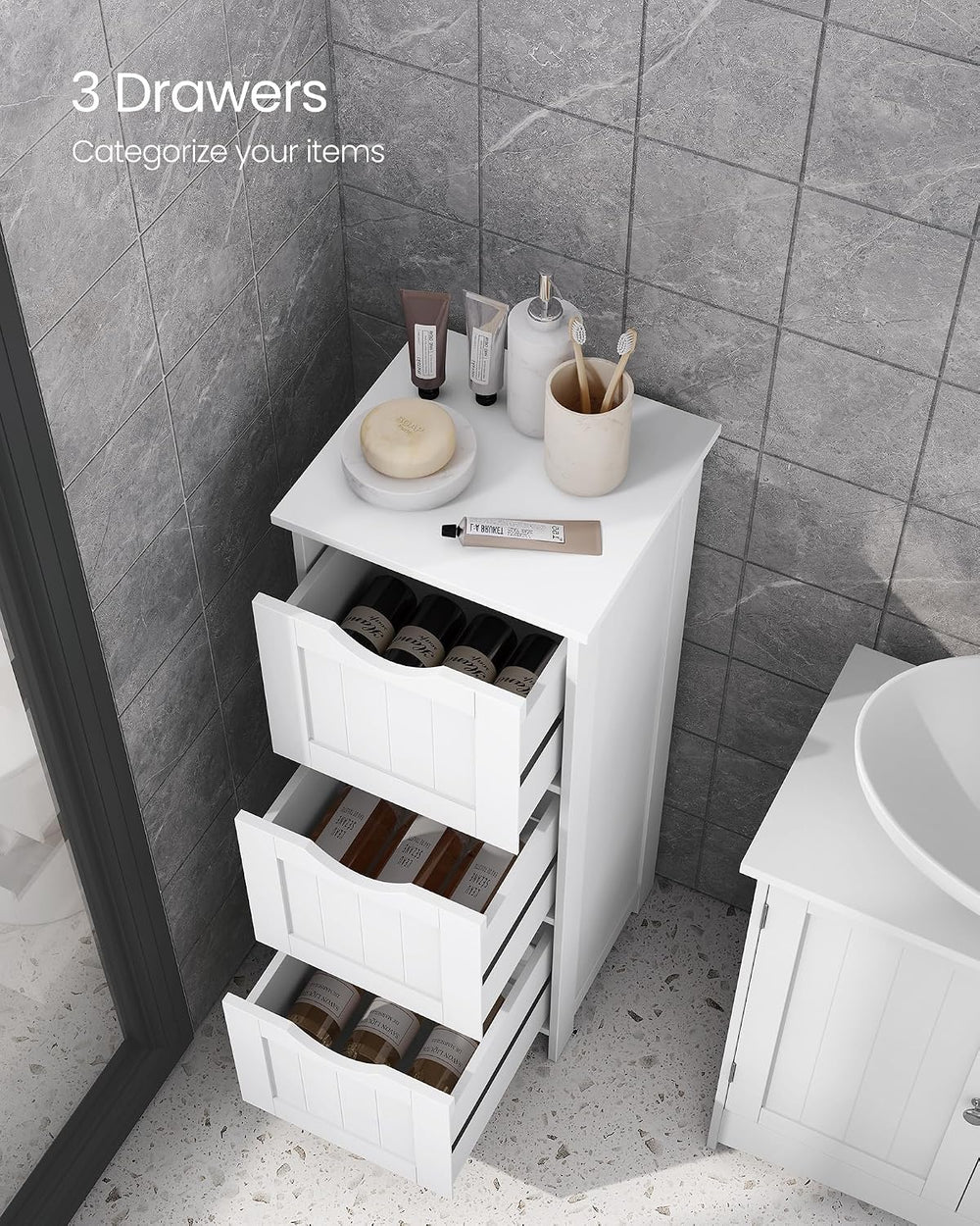 VASAGLE Floor Storage Cabinet, Freestanding Organizer with 3 Drawers