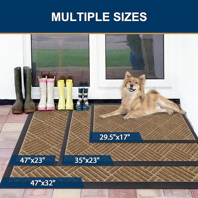 Smiry Front Door Mat Outside Entrance, Heavy Duty Outdoor Indoor Natural Rubber - Image 2