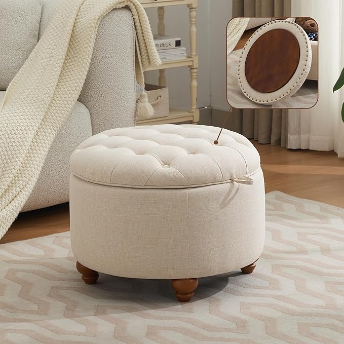 24Inch Round Storage Ottoman by WUTUTUEE
