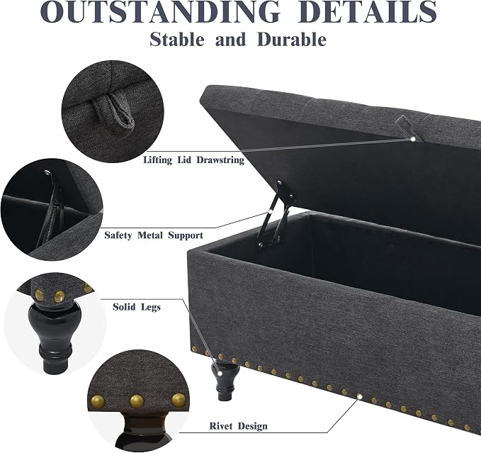 50" Storage Ottoman Bench, Tufted Ottoman - Image 4