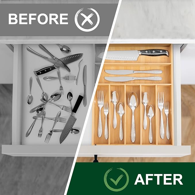 Bellsal Natural Utensil Organizer 12.5 Inch Silverware Organizer - Image 5