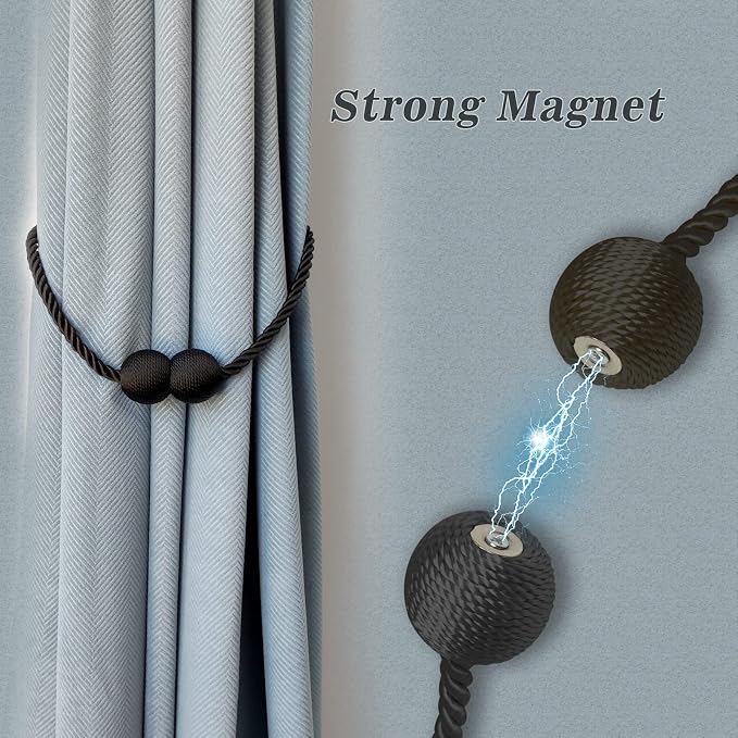 Hion Magnetic Curtain Tiebacks White 4 Pack, Curtain Tiebacks Buckles Holdbacks - Image 3
