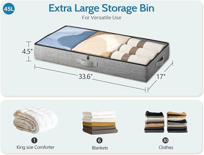 2-Pack Under Bed Storage Containers, 4.5 Inches Tall Low Profile Underbed - Image 2