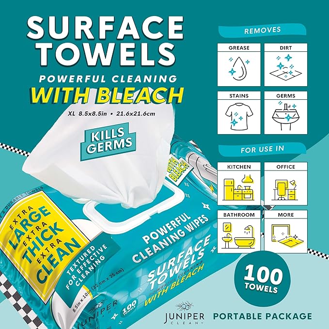 3 Packs Surface Wipes with Bleach, Thick & Large Dispose, All-Purpose Cleaner - Image 2