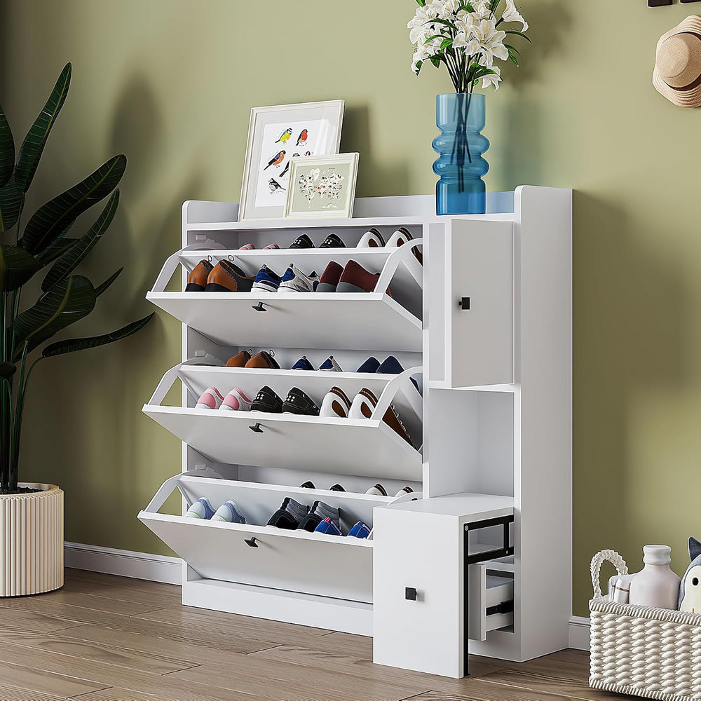 Lakifun Shoe Storage Cabinet with 3 Flip Drawers, Modern Shoe Cabinet with Sl...