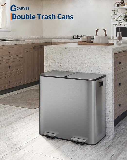 GarveeHome 2 x 10.6 gal Stainless Steel Double Trash Can - Image 2