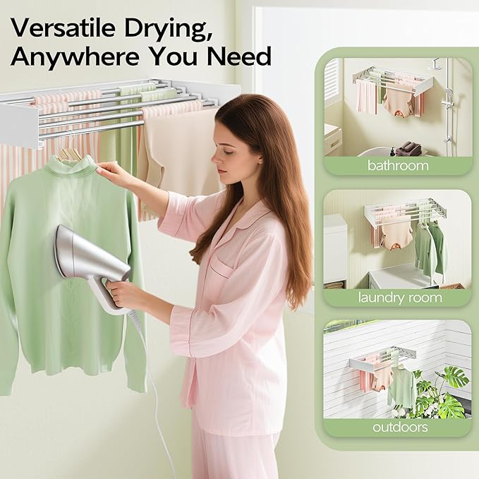 Wall Mounted Clothes Drying Rack 32", Foldable Wall Mount Laundry Rack Folding - Image 4