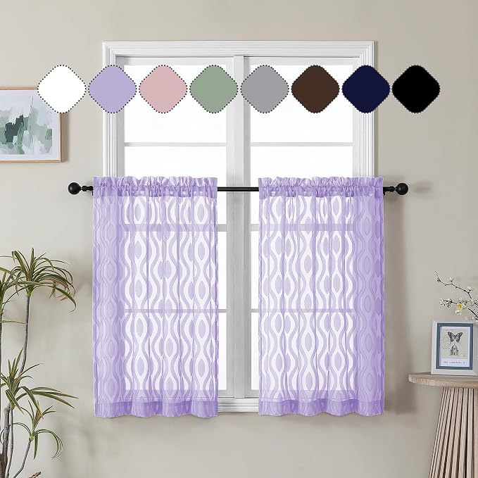 Aiyufeng Lavender Sheer Curtains Tiers 36 Inch Length, Light Filtering Soft by Aiyufeng