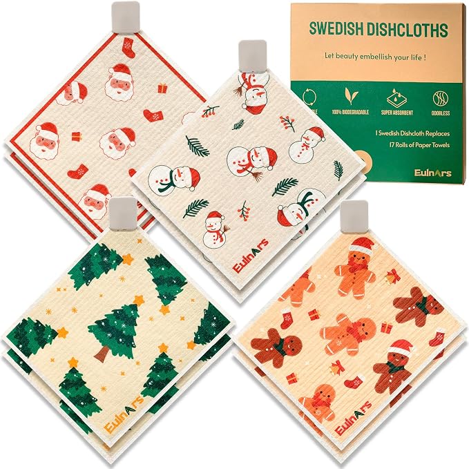 Reusable Paper Towels, Christmas Swedish Dishcloths by Eulnars