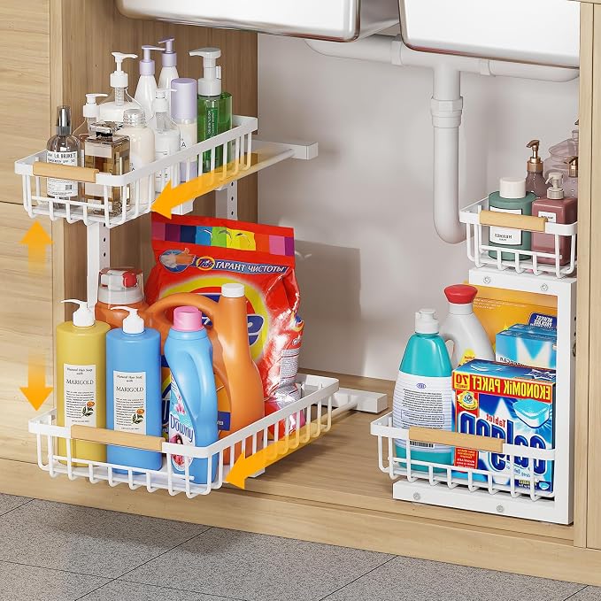 2-Tier Slide Out Under Sink Organizer – 2-Tier Pull-Out Storage Rack, Bathroom by Unknown