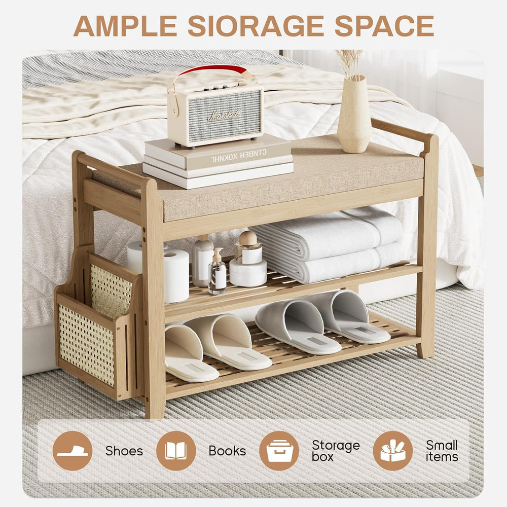 Homaxy 2-Tier Shoe Rack Bench, 28.2 in, Walnut and Light Brown