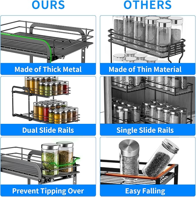 RCHYFEED Spice Organization for Cabinet, 2 Tier Pull Out Spice Rack for - Image 4