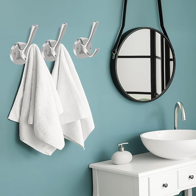 Brushed Nickel Robe Hooks Towel Hooks, 3 Pack Coat Hook Heavy Duty Mudroom Hook - Image 6