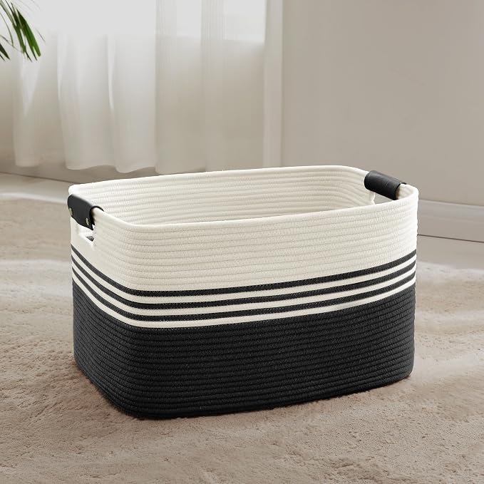 60L Large Laundry Basket with Leather Handles by ELEVATEDELEGANCETIMELESSSTYLE
