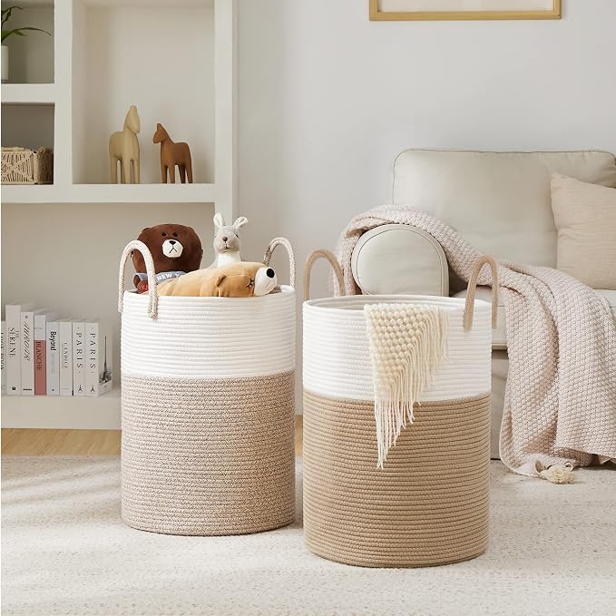 YOUDENOVA Woven Rope Laundry Hamper Basket, 58L Tall Laundry Basket, Baby - Image 6