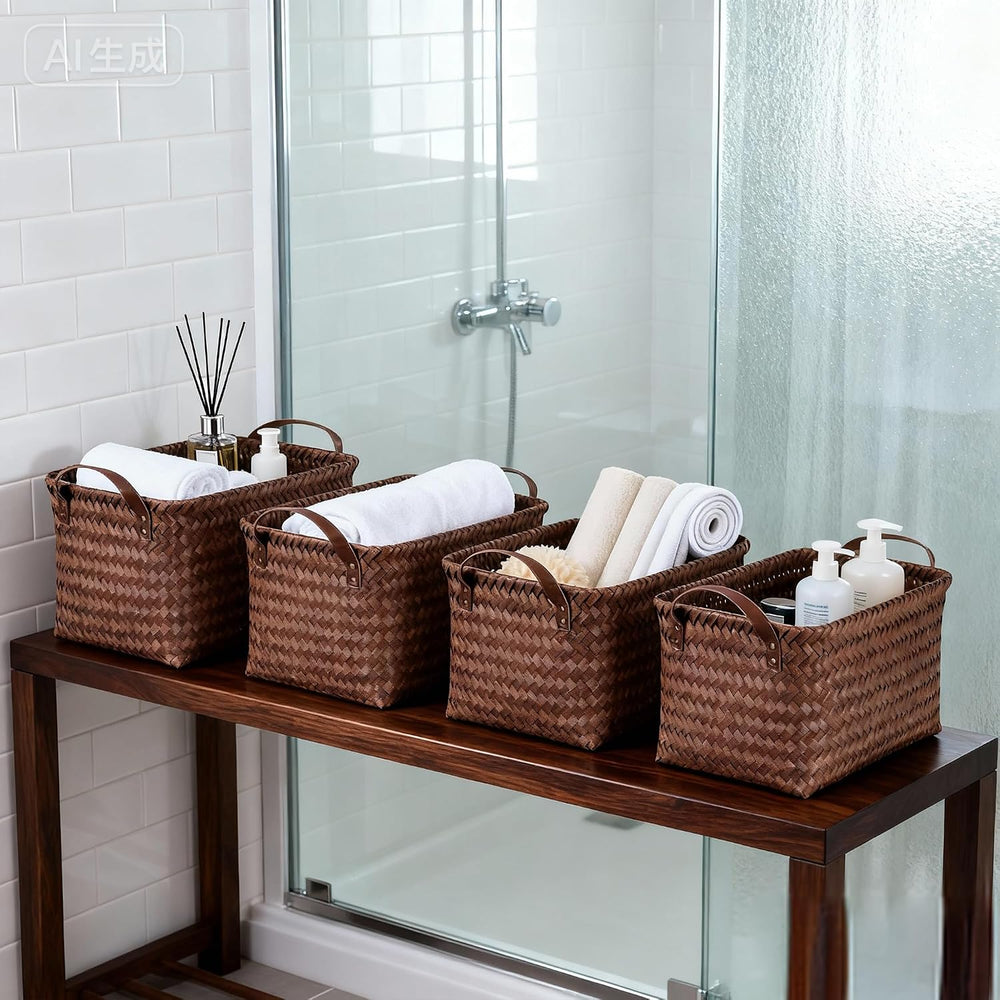 4-Pack Laundry Baskets,Wicker Storage Baskets for Shelves,Brown