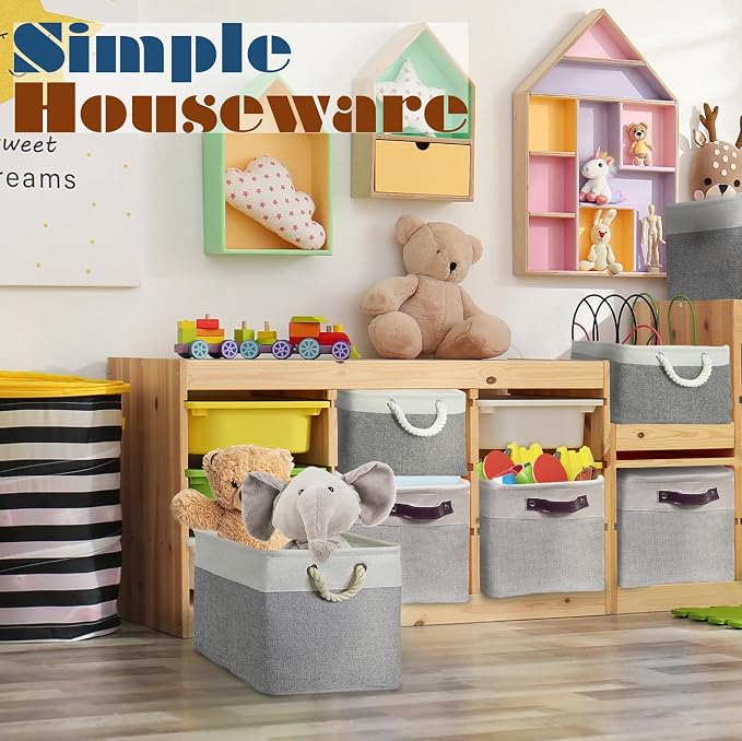 SIMPLE HOUSEWARE Large Fabric Storage Bin, 3 Pack - Image 7